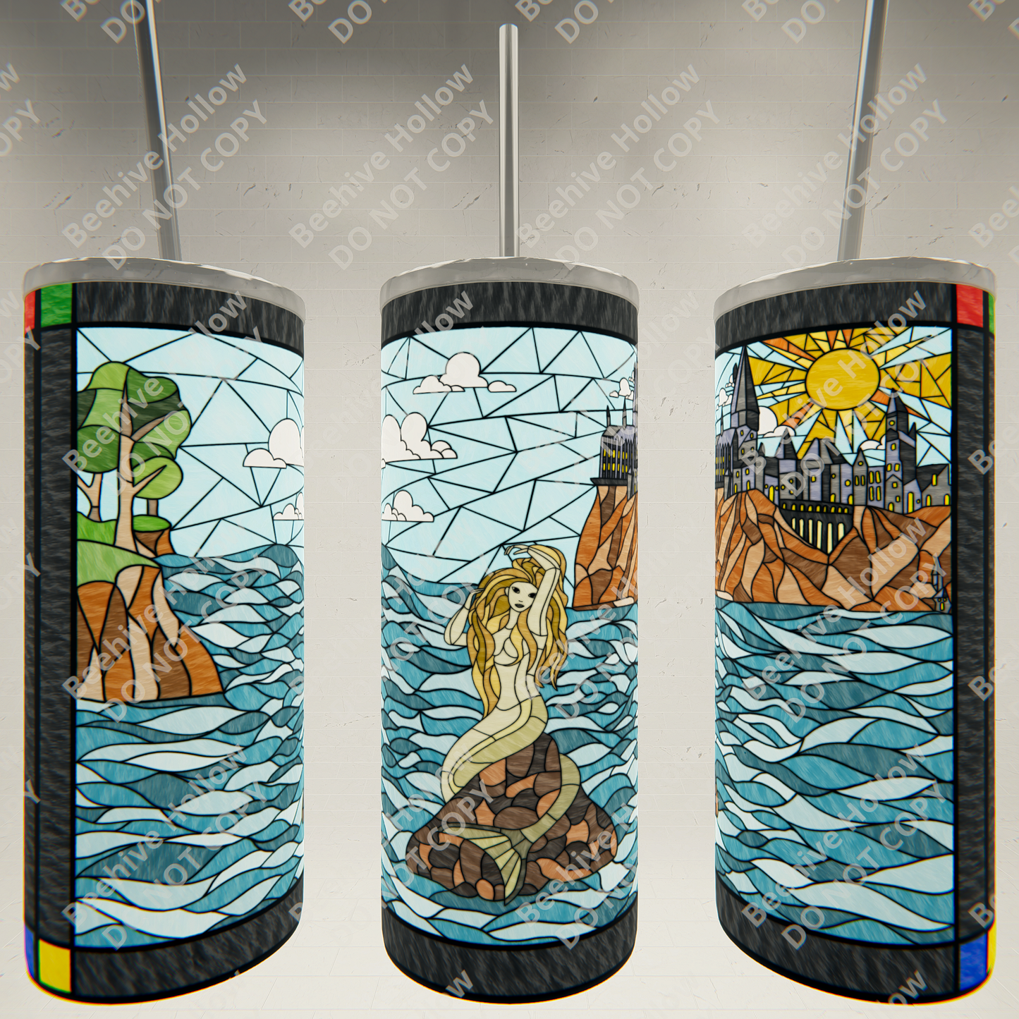 Wizard Mermaid Stained Glass style Tumbler