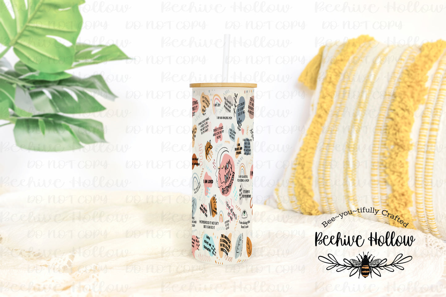 Boho Mom Affirmations Glass Tumbler