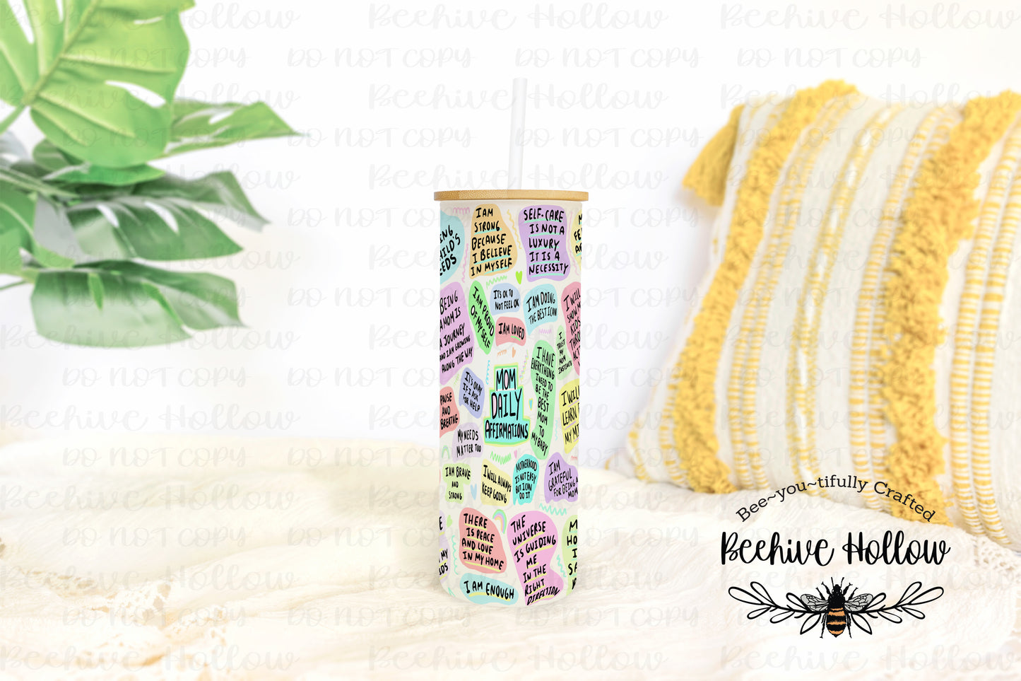 Bright Mom Affirmations Glass Tumbler